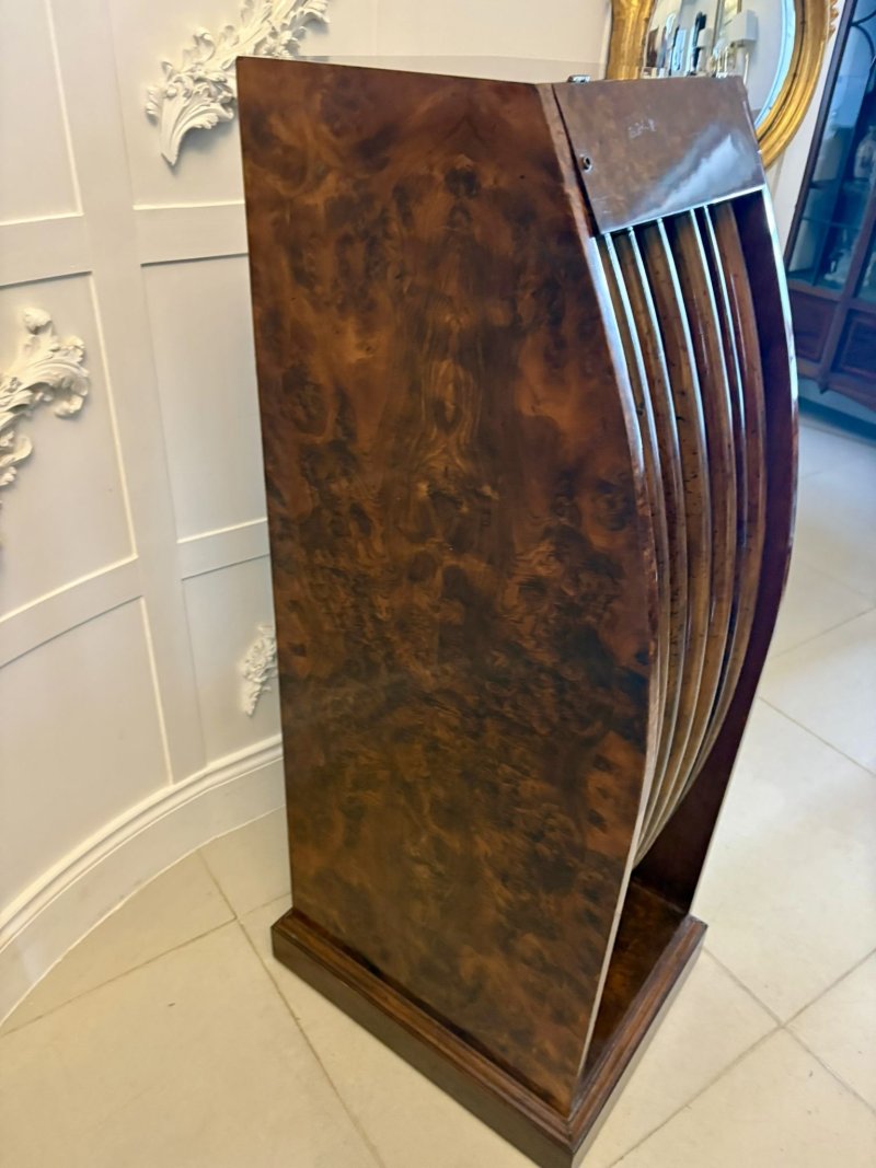 Antique Exceptional Quality Burr Walnut Circular Extending Dining Table Seating 10 with Radial Leaves & Matching Burr Walnut Leaf Holder - Image 10